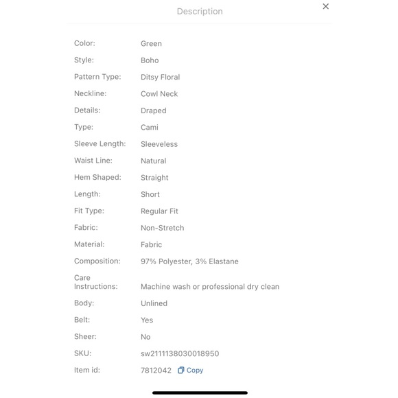 SHEIN VCAY Ditsy Floral Draped Belted Cami Dress green flowers cute feminine sm - Picture 7 of 16